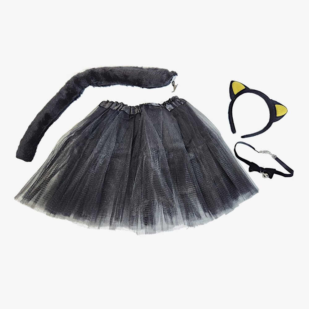 Girls' Halloween Cat Costume, 4pc